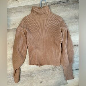 Nastygal // Tan Roll Neck Puff Sleeve Deep Cuff Sweater